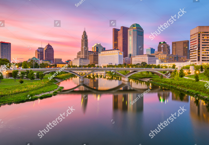 Stock Photo Columbus Ohio Usa Skyline On The River At Dusk 1481740280 1